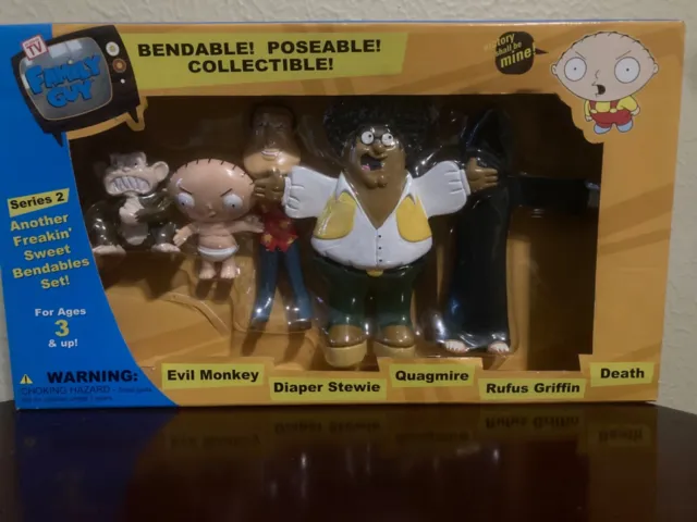 Family Guy Bendable Set 2005 (Evil Monkey, Stewie, Rufus, Quagmire, Death