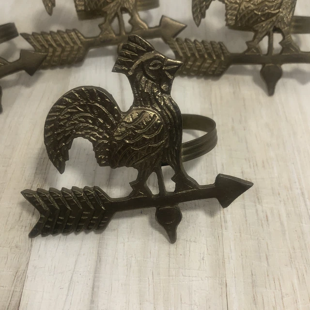 Brass Colored Napkin Rings Chicken Rooster - Set of 4 Vtg Curtain Tie Backs