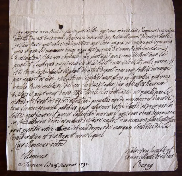 TARASCON 1792 lettre au chef d'escadron Franciere  au 9em regiment de dragon