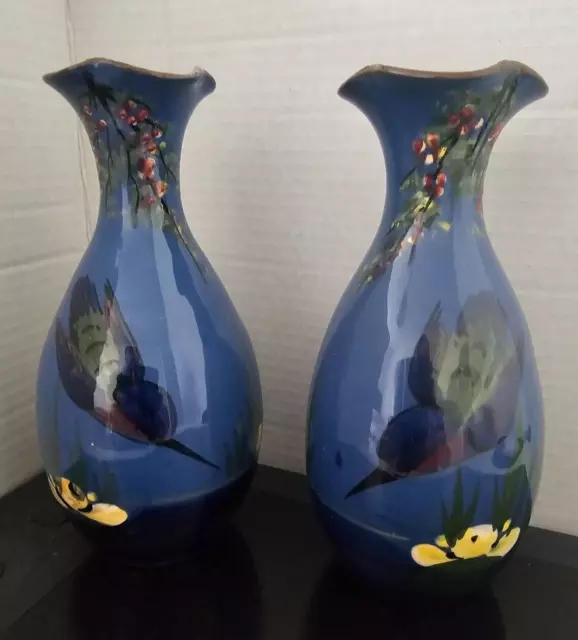 Vintage Pair Longpark Kingfisher Vases.