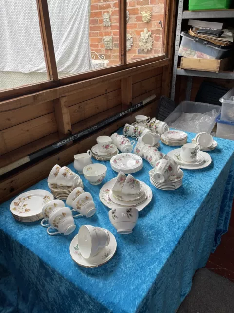 Vintage Job Lot Bone China Including 42 Matching Trios and Queen’s Roses Trios 3