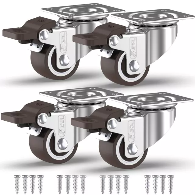 GBL Furniture Castors Heavy Duty with 4 Brakes + Screws - 25 mm 40 kg - 4 Swivel