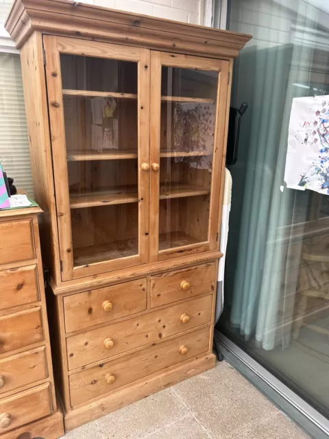 Solid Pine glazed display cabinet - great condition