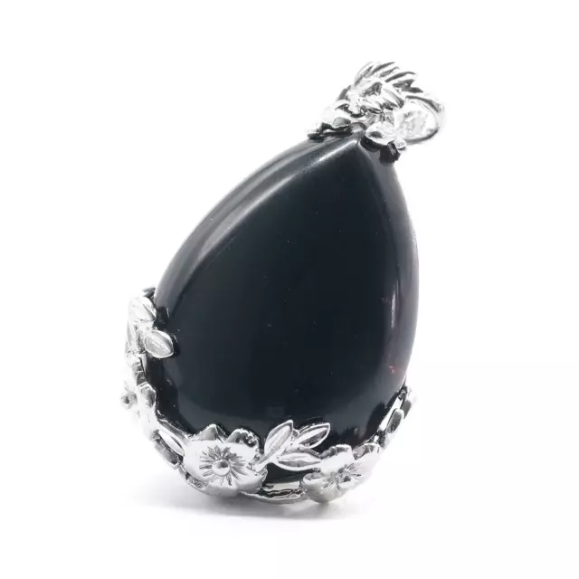 Obsidian Drop - Black and Silver color Pendant with Real Stone, gold plated