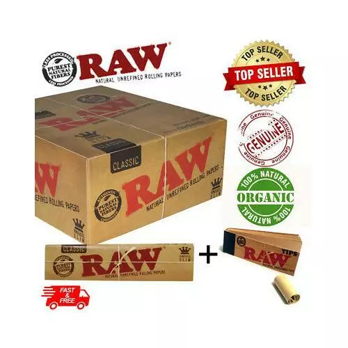 RAW CLASSIC Rolling Papers King Size Slim 110mm with Roach Filter Tips Rizla Kit