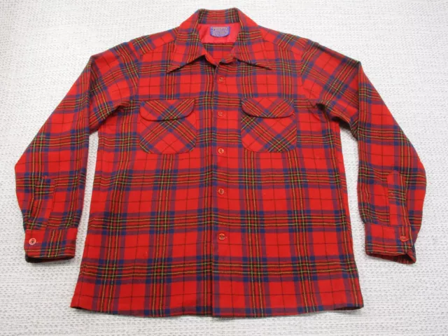 Pendleton Wool Board Flannel Shirt Adult M Plaid Red Black Vintage Flap Pockets