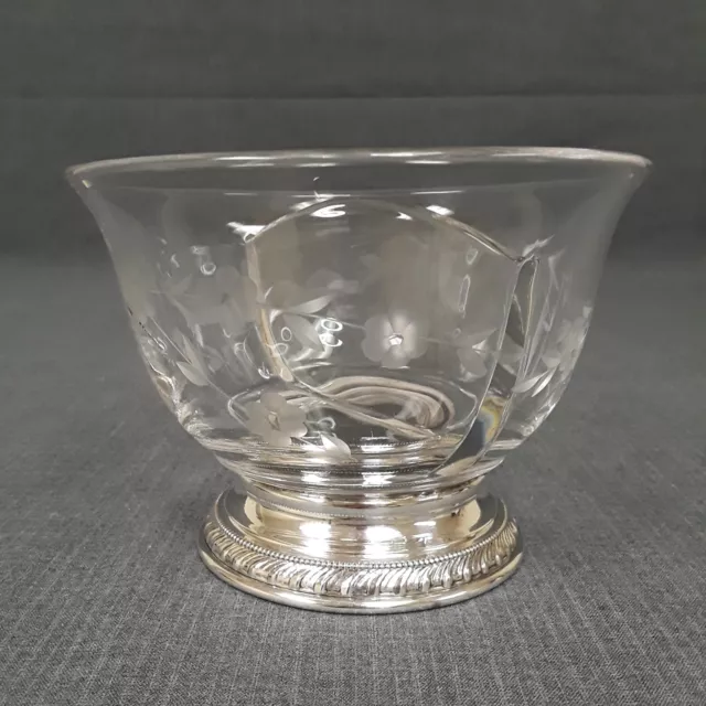 Antique Engraved Divided Crystal Bowl with Sterling Silver Base Condiment Server
