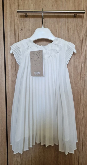 MAMAS PAPAS Baby Girl White Floral Pleat Dress. Size 3 6
