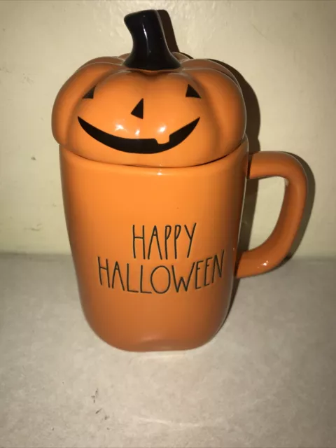 Rae Dunn HAPPY HALLOWEEN Mug with Lid Topper NEW ORANGE