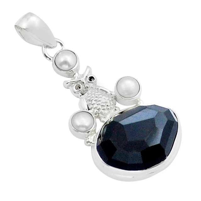Jaipur Silver 16.52cts Checker Cut Rainbow Obsidian Eye Owl Pendant Y15037