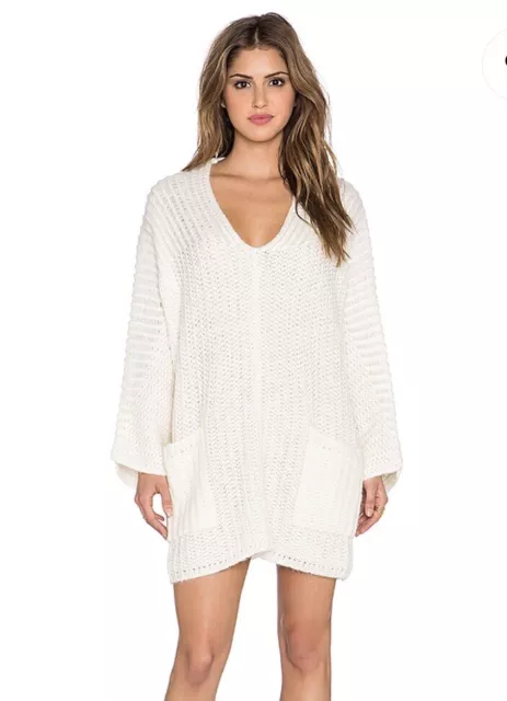 RARE $168 Free People Deep Vee Pocket Ivory Tunic Wool Sweater S