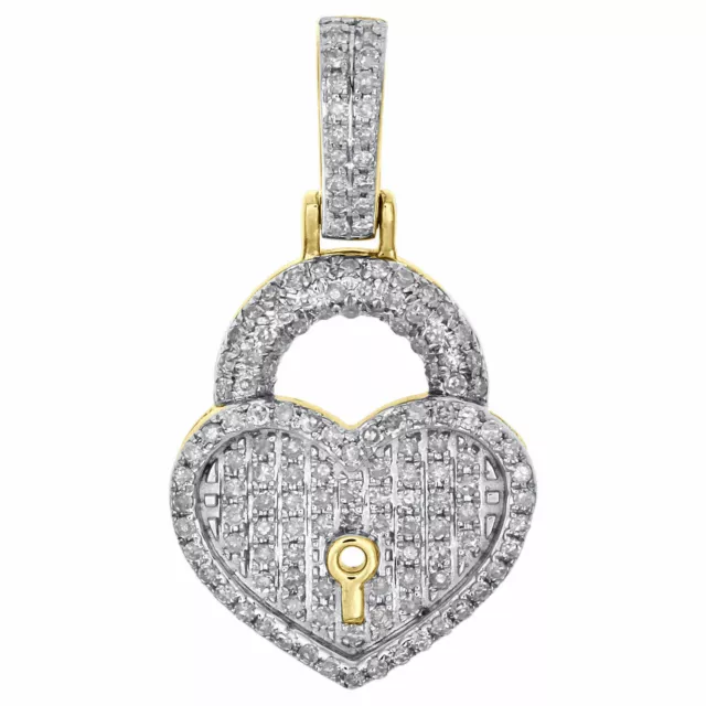 10K Oro Amarillo FN Diamante Mujer Llave De Colgante Corazón 1.50" Pavé Amor 2CT