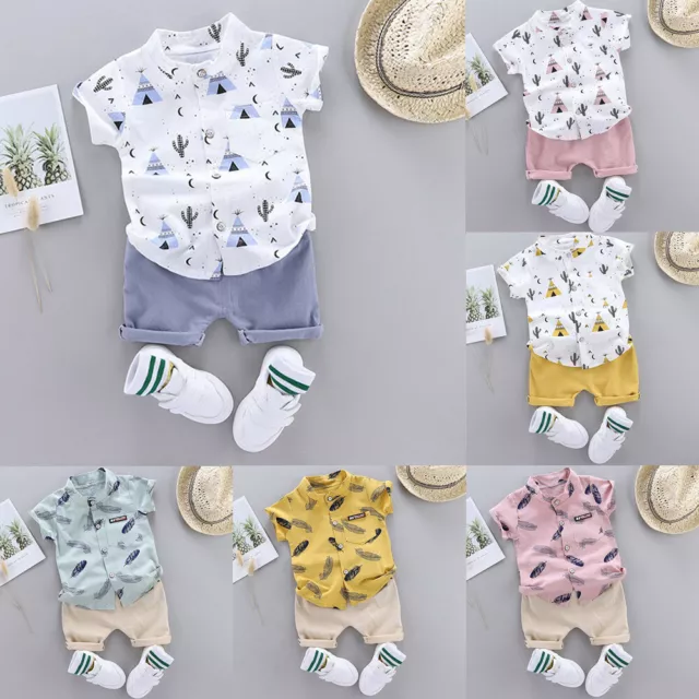 Set abbigliamento neonato bambini ragazzi stampa top + pantaloncini solidi outfits ST