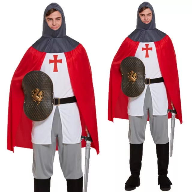 Erwachsene Herren Ritter St George Mittelalterlich Englisch Kreuzfahrer Schickes Kleid Kostüm