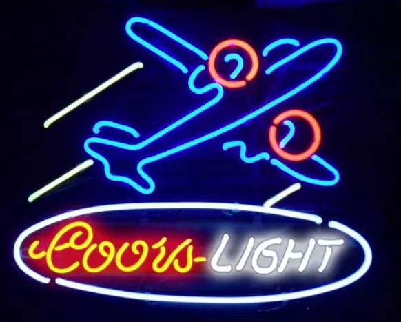 19"x15"Coors Light Flugzeug Neon Sign Bier Bar Wandbehang Neonwerbung Nachtlicht