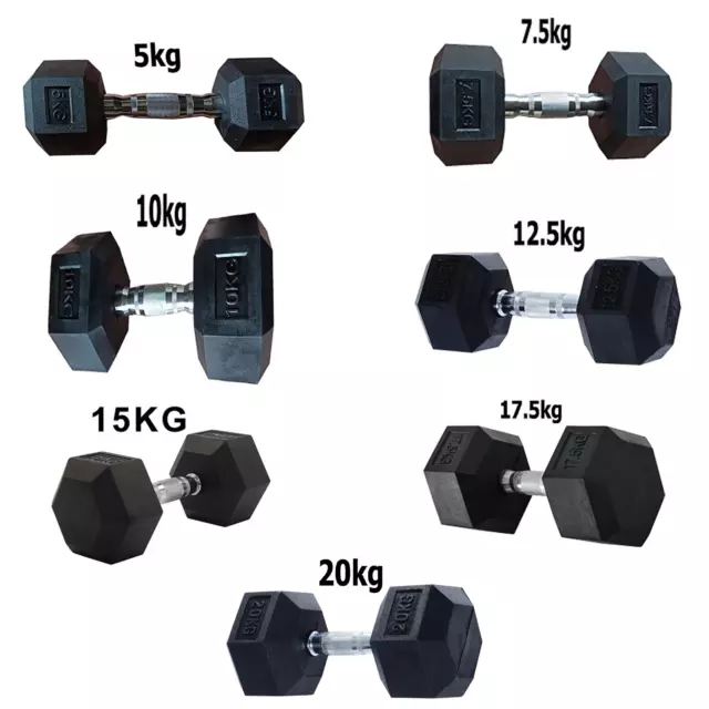 Hex Dumbbells Rubber Cast Iron Encased Hexagonal Weight Dumbbells Set Gym & Home