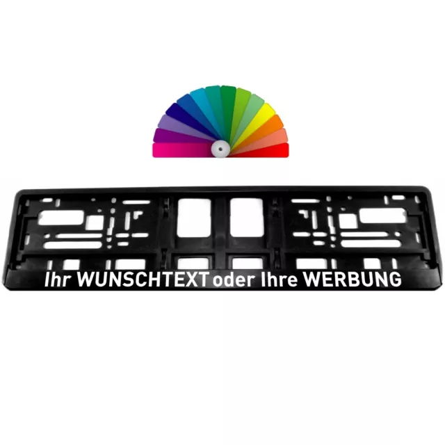 2er-Set Kennzeichenhalter Wunschtext/Logo für alle PKW´s Beschriftung  Bedruckt mit 8 Schrauben : : Auto & Motorrad