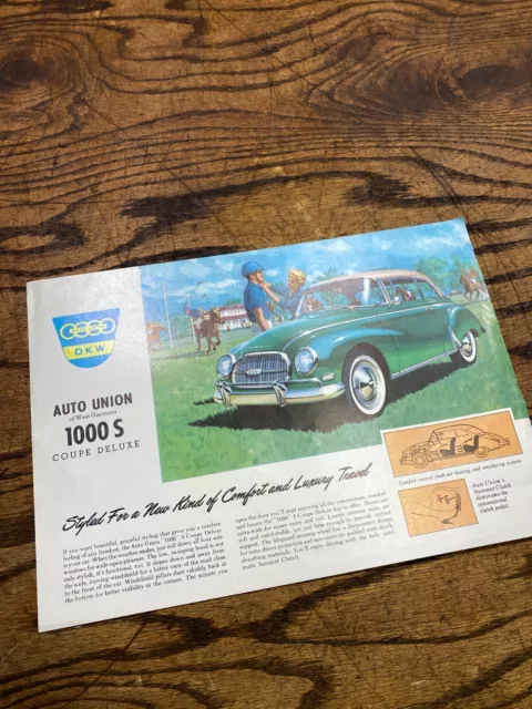 Vintage DKW 1000S Coupe Sedan Car Dealer Showroom Sales Brochure ~ Auto Union