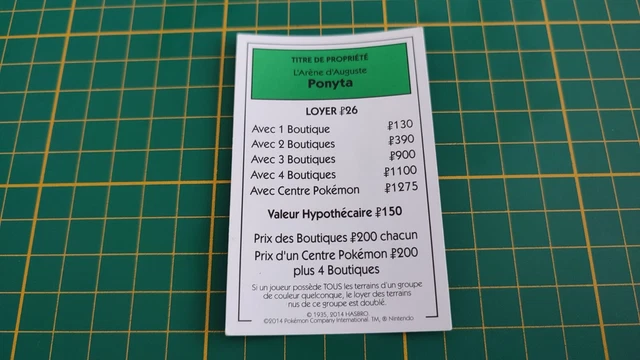 Carte Monopoly Pokémon Arène D'Auguste Ponytail - Pièce Détachée Édition Kanto - Occasion