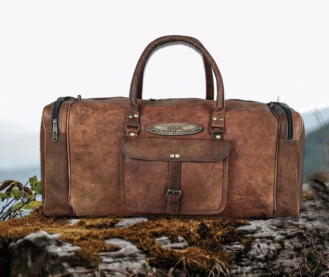 Unisex Men's Leather Vintage Very Big Duffle Luggage Weekend Carry on Travel Bag