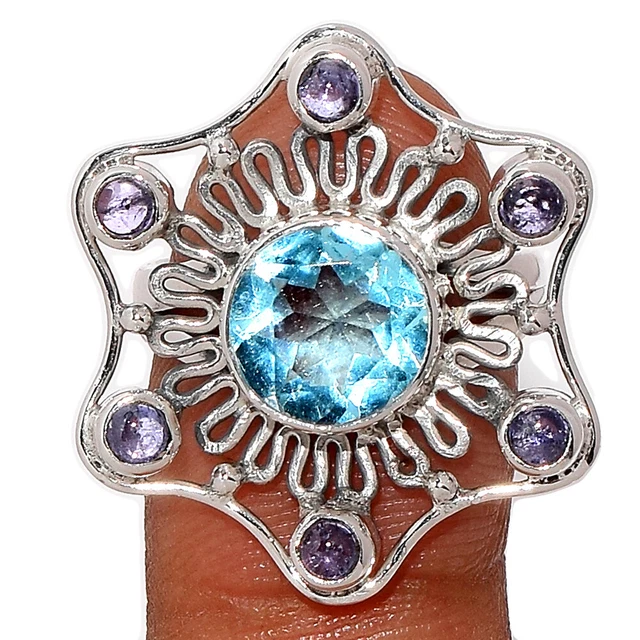 Treated Blue Topaz 925 Sterling Silver Ring Jewelry s.6.5 BR212907 OFDR2
