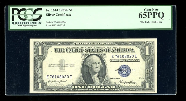 DBR 1935-E $1 Silver Gem Fr. 1614 EI Block PCGS 65 PPQ Serial E76108020I