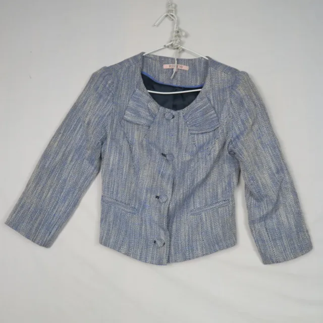 Review Womens Blazer Jacket 8(AU) or XS Blue Cropped Long Sleeve Formal Office
