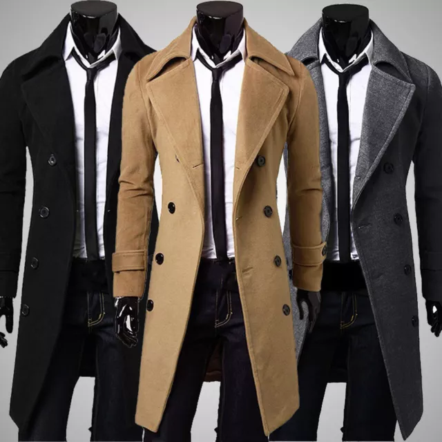 Mens Winter Wool Trench Coat Outwear Overcoat Long Jacket Fashion Slim Fit US