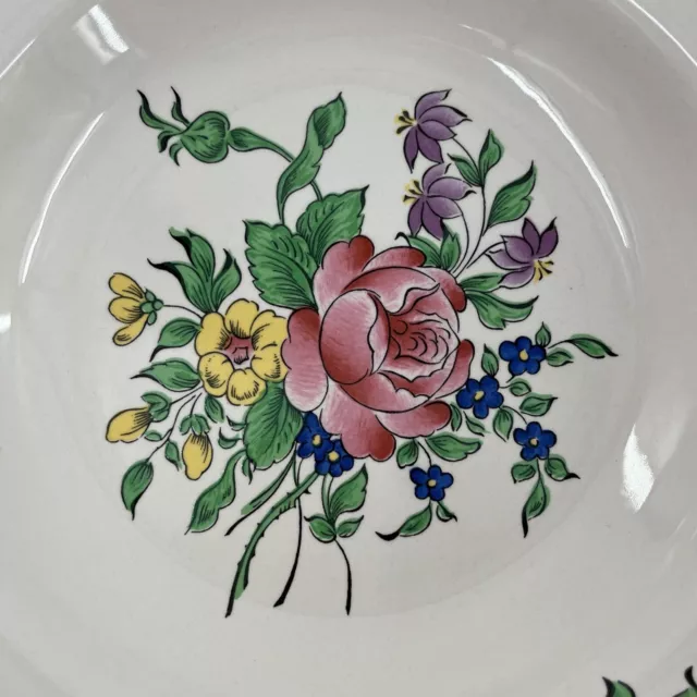 Luneville France Old Strasbourg 9.25" Bowl Design 86 Rose Buttercups Lot of 4 3