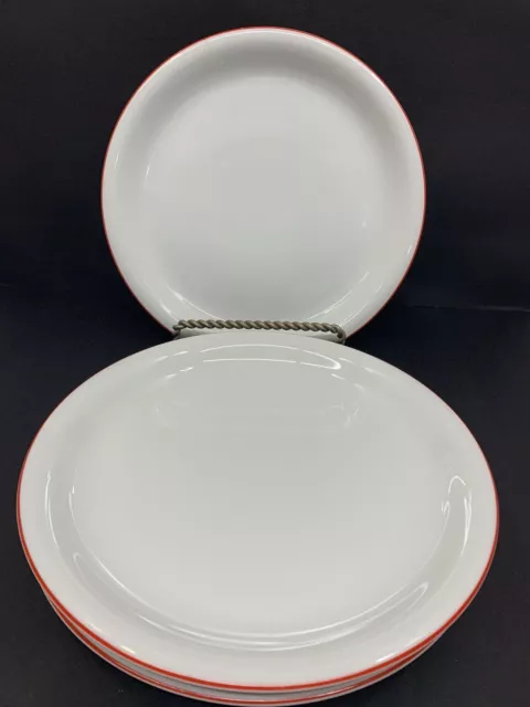 4 Vtg Fitz & Floyd Rouleau 10" Dinner Plates Red White Japan 1980 EUC