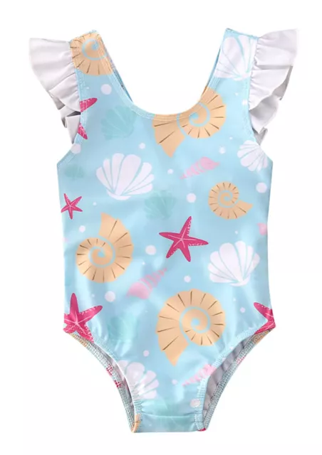 StylesILove Light Blue Seashell Ruffle Baby Girl 1-PC Swimsuit, 3-24 Months