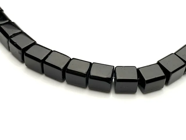 Strang Würfel Glas Perlen cube Quadrat schwarz opak runde Kanten 6 mm 2