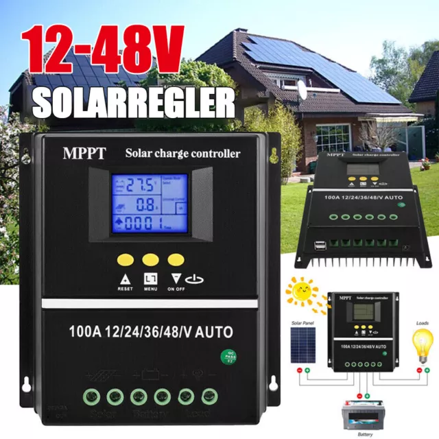 60-100A MPPT Solar Ladegerät Controller Panel Regler 2 USB Digital LCD 12V-48V