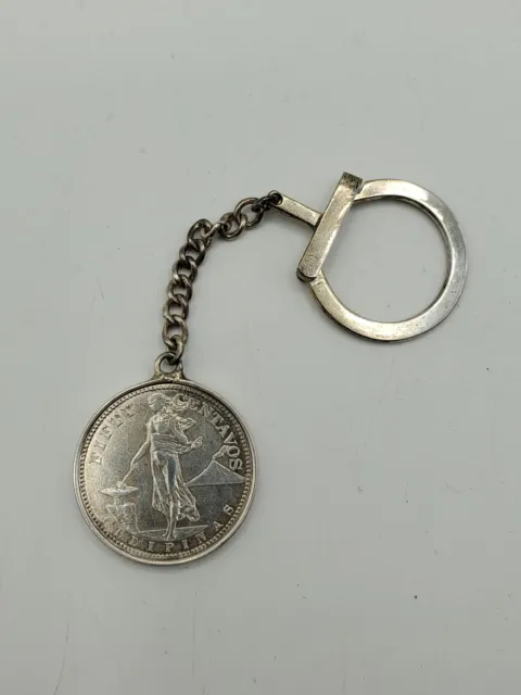 1919 Philippines 50 Centavos Silver Coin Keychain