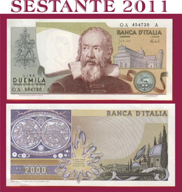 ITALIA ITALY  2.000 2000 LIRE GALILEO GALILEI 8.10. 1973,  P 103a,  FDS- /  UNC-