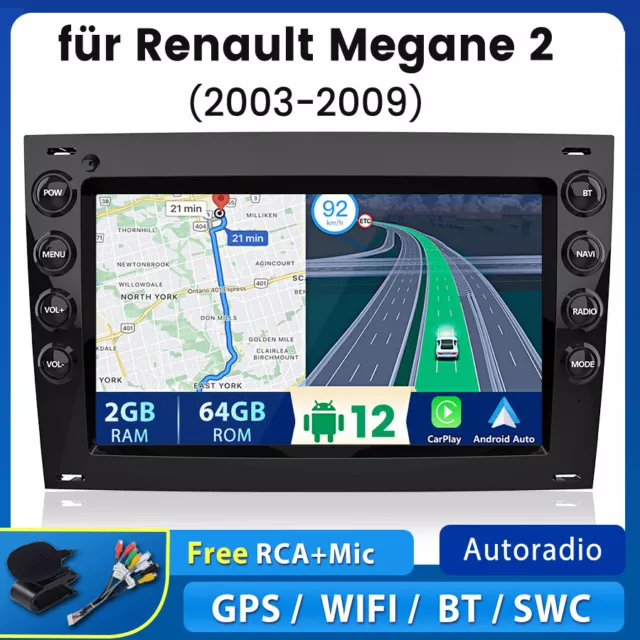 7" Autoradio GPS Für Renault Megane 2 2003-2009 NAVI BT DAB 2+64G CarPlay WIFI