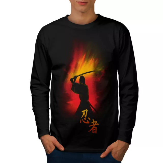 T-shirt a maniche lunghe Wellcoda Katana Fighter Fantasy da uomo, graphic design giapponese