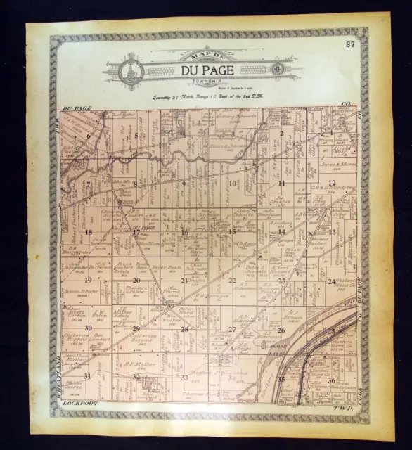 1910 Plat Map Du Page Township Will County  Illinois DuPage River Goose Lake