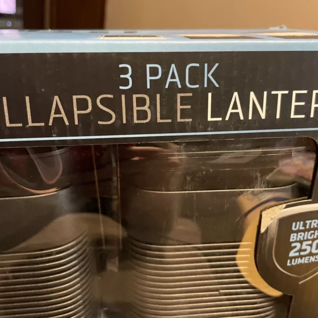 3 Pack Camping Lanterns Sharper Image Collapsible LED  Lamps 250 lum New In Box