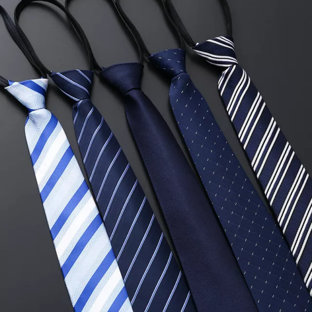 Lazy Men's Zipper Necktie Solid Striped Casual Business Wedding Zip Up Neck Tie#