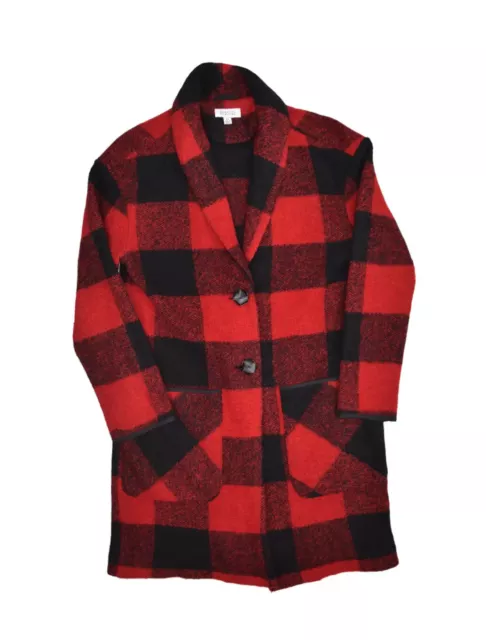 Barneys New York Wool Blend Coat Womens XS Red Buffalo Plaid Peacoat