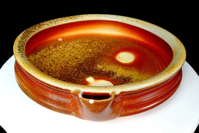 Studio Art Pottery Signed Haa Wheel Thrown Speckled Brown 12 3/8" Bowl W/ Spout