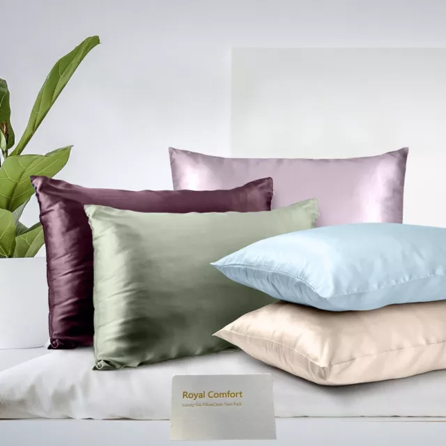 Royal Comfort Luxury Pillowcase Twin Pack 100% Silk Mulberry Soft Hypoallergenic