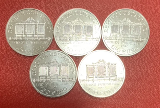 Lot De 5 Pieces De 1 Once En Argent Philarmonique Autriche 2020 Fdc