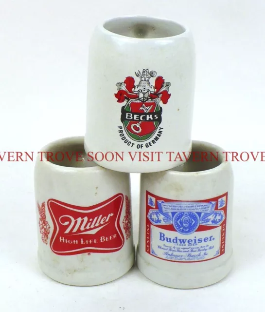 Lot of 3 Scarce 1970s Ceremarte Budweiser Miller Beck's Mini Beer Steins Mug