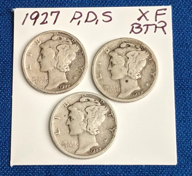 Mercury Dime Year Date Set - 1927 P, D, S - XF-Better- View Photos