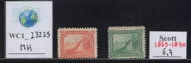 WC1_23225.NICARAGUA. Nice pair of 1869-1870 stamps. Sc. 6,7. MH