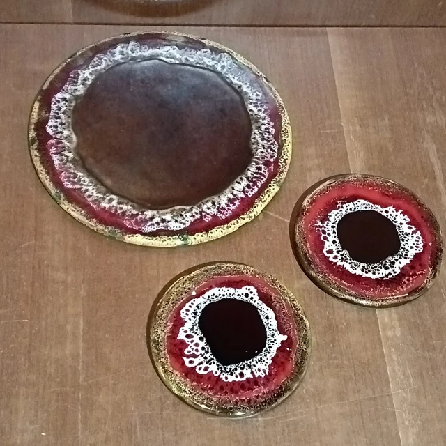 Lot De 3 Dessous-de-plat Vintage SCA - Céramique Et Métal Doré - Décor Animalier Années 70/80