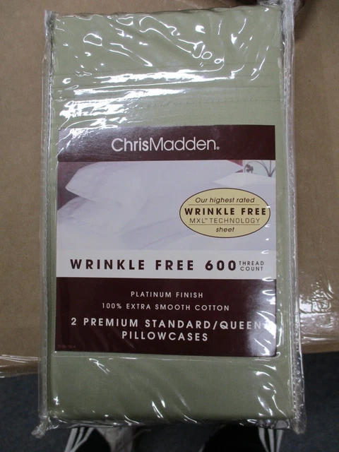 2 Chris Madden Pillow Cases 100% Cotton 600 Thread Count Sage Std/Queen Size New