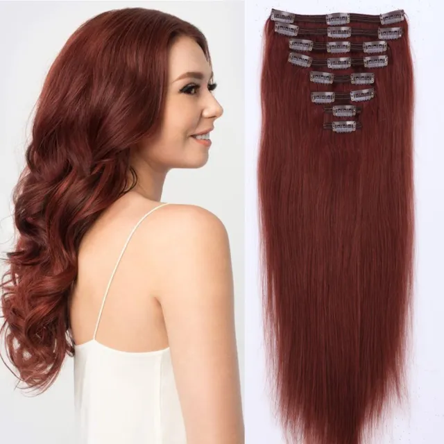 Clip in 100% Real Remy Human Hair Extensions Silky Straight Full Head 22''-24''